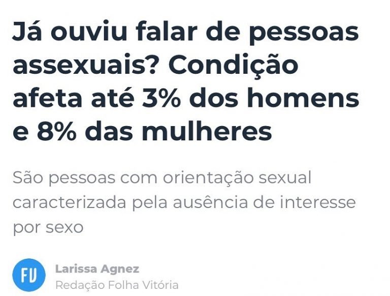 Entrevista para a Folha Vitória sobre pessoas assexuais